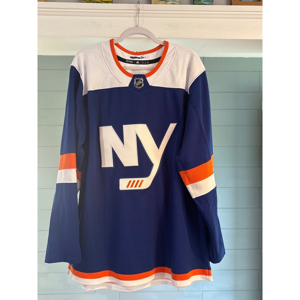 Adidas New York Islanders NHL Authentic Home Jersey Blue Orange Mens 54 XL